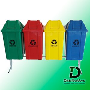 Conjunto para coleta seletiva c/ 04 cestos quadrados 60 Litros JSN Ref: ST16 - Imagem 2