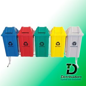 Conjunto para coleta seletiva c/ 05 cestos quadrados 60 Litros JSN Ref: ST17 - Imagem 2
