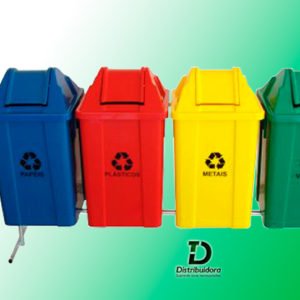 Conjunto para coleta seletiva c/ 04 cestos quadrados 100 Litros JSN Ref: ST21