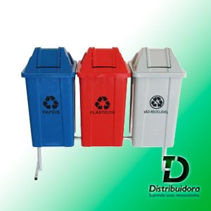 Conjunto para coleta seletiva c/ 03 cestos quadrados 60 Litros JSN Ref: ST15 - Imagem 2