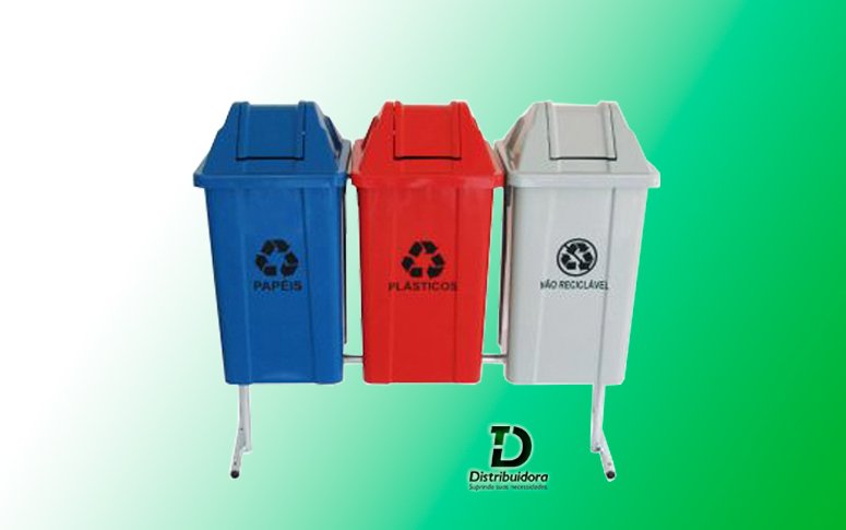 Conjunto para coleta seletiva c/ 03 cestos quadrados 60 Litros JSN Ref: ST15