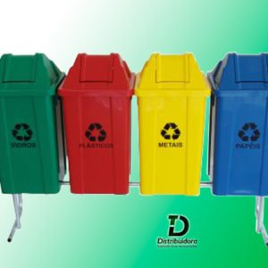 Conjunto para coleta seletiva c/ 04 cestos quadrados 60 Litros JSN Ref: ST16