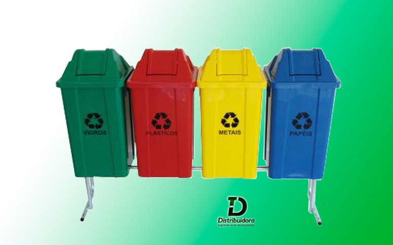 Conjunto para coleta seletiva c/ 04 cestos quadrados 60 Litros JSN Ref: ST16