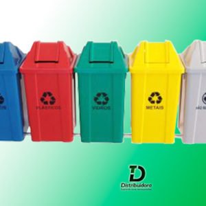 Conjunto para coleta seletiva c/ 05 cestos quadrados 60 Litros JSN Ref: ST17