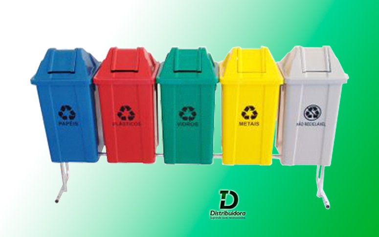 Conjunto para coleta seletiva c/ 05 cestos quadrados 60 Litros JSN Ref: ST17
