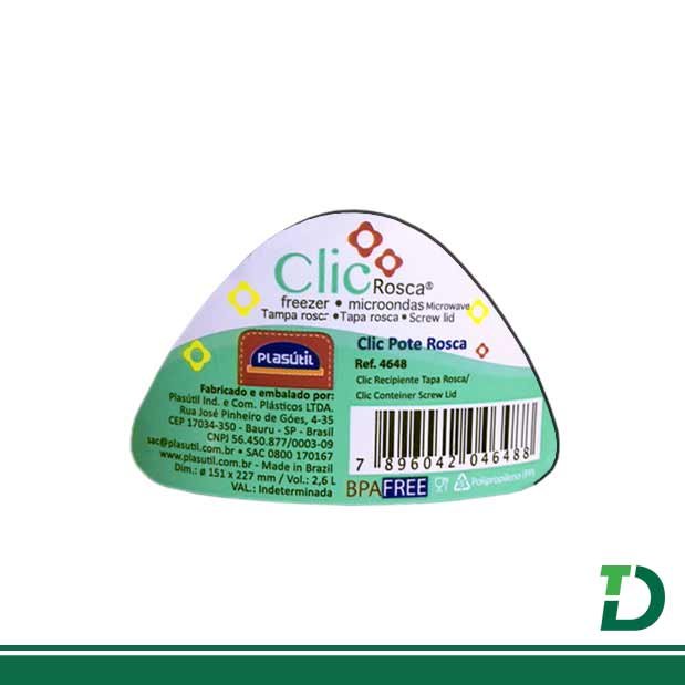 Pote de Plástico Redondo PLASÚTIL 2,6 litro Rosca Ref: 4648 - Imagem 2