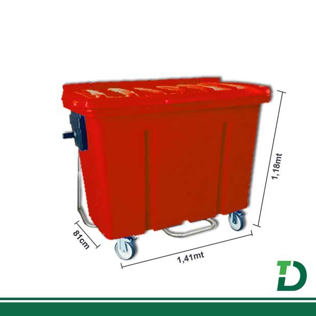 Contêiner Plástico 500 Litros LP com Pedal Vermelho