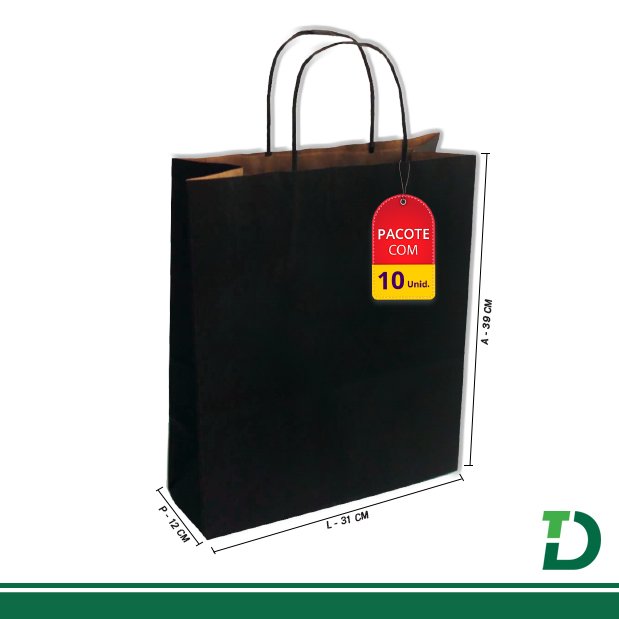 Sacola Kraft Preta Ref: 004-P Pacote c/ 10 Unid.