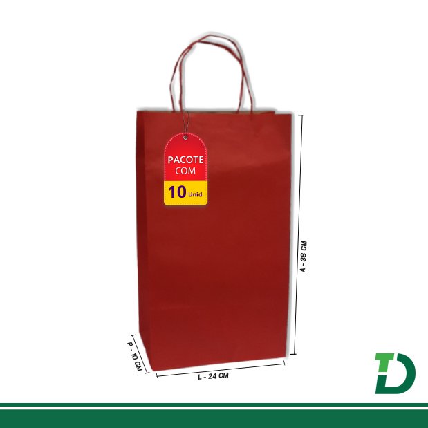 Sacola Kraft Vermelha Ref: 003-V Pacote c/ 10 Unid.